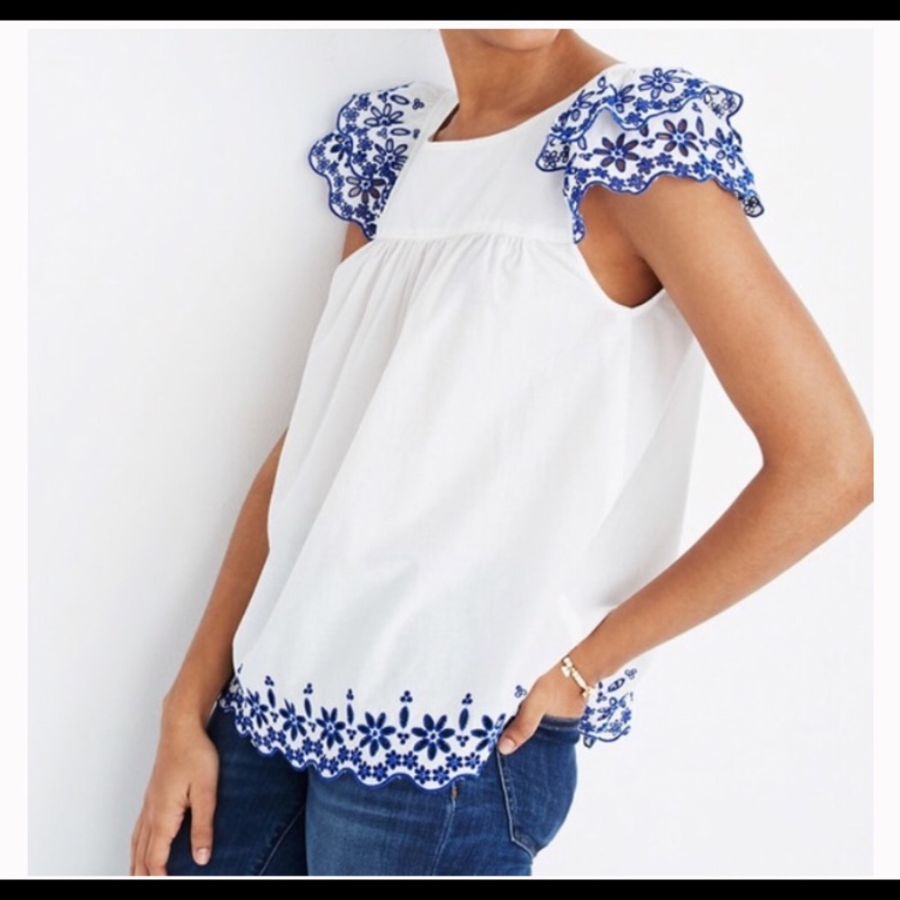 Madewell embroidered story top.